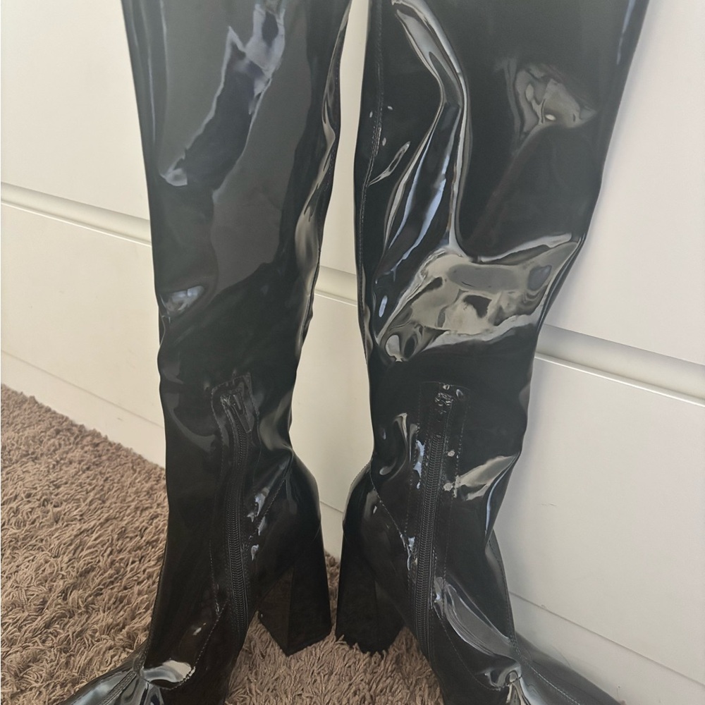 Forever 21 Shiny Black Over the Knee Boots